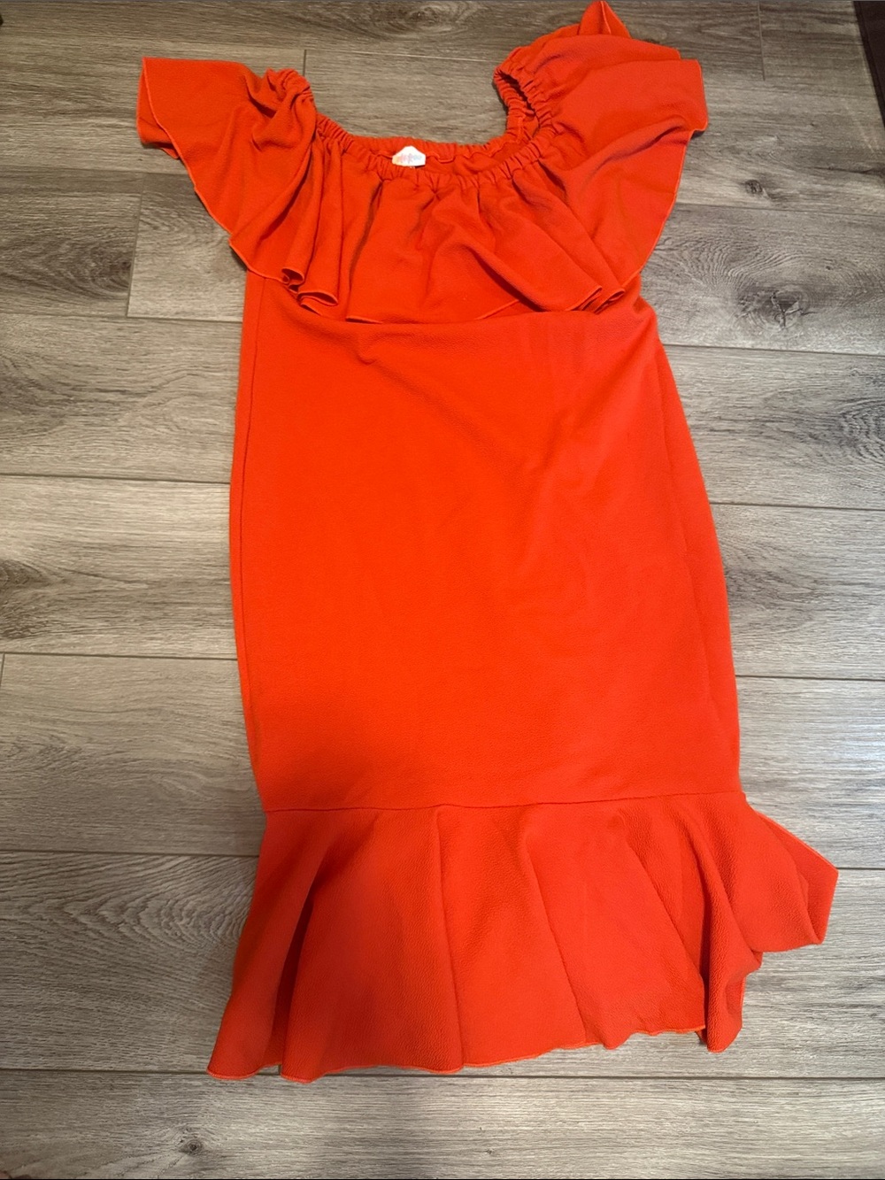 LuLaRoe Girls Orange Ruffle Off-Shoulder Dress